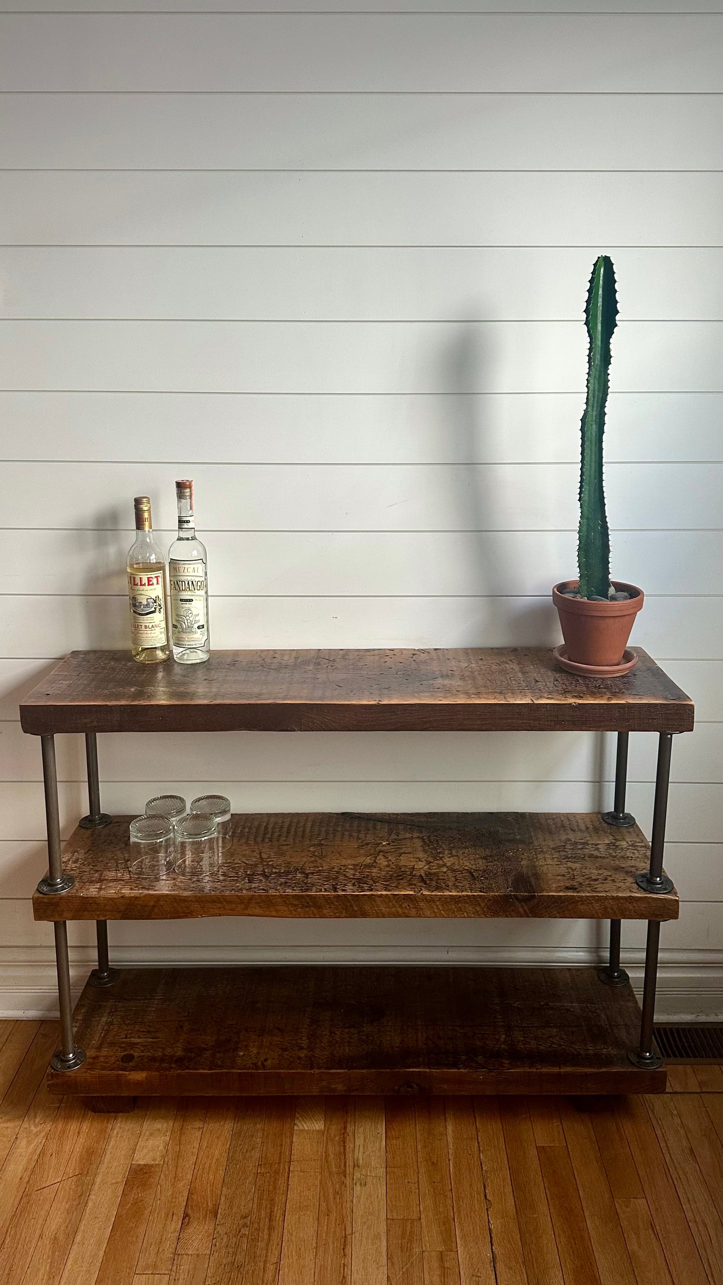 4’ Rustic Wood + Iron Pipe Media Stand / Bookcase