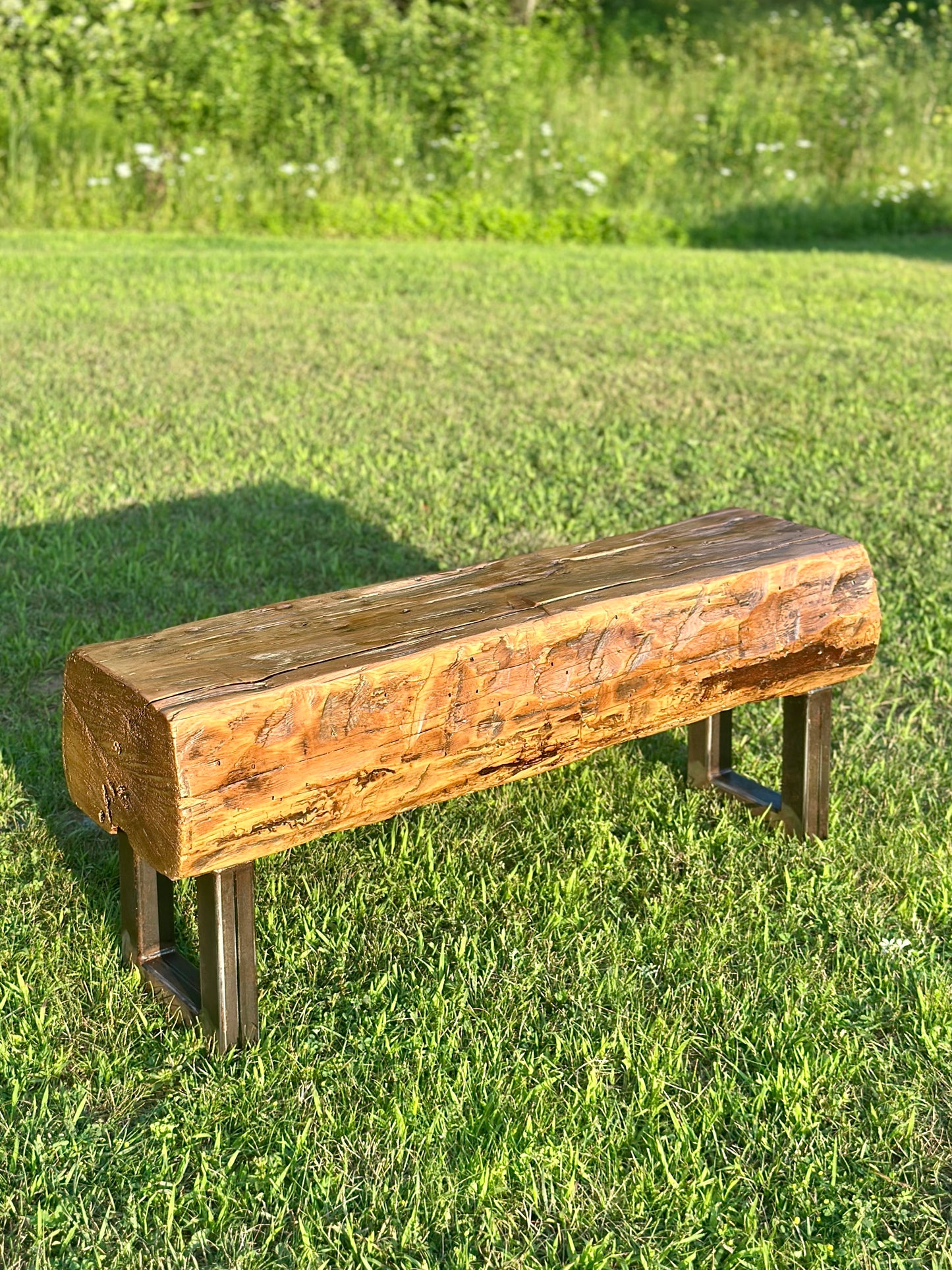 3 1/2’ L Rustic Reclaimed Barn Wood Beam Bench