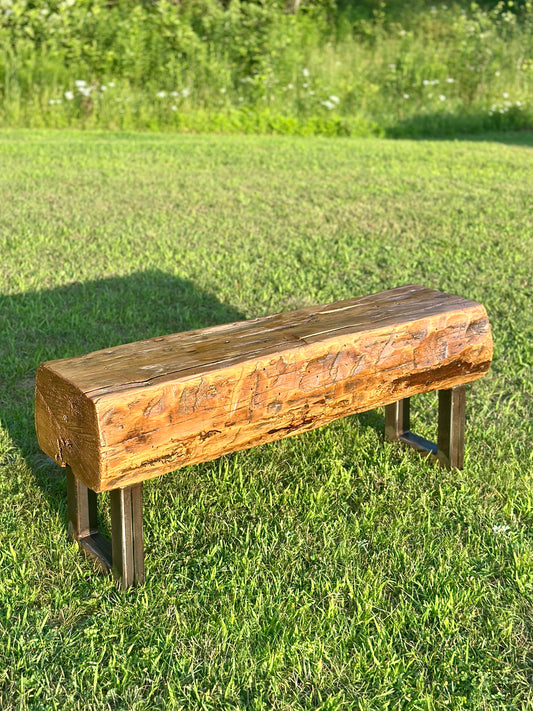 3 1/2’ L Rustic Reclaimed Barn Wood Beam Bench