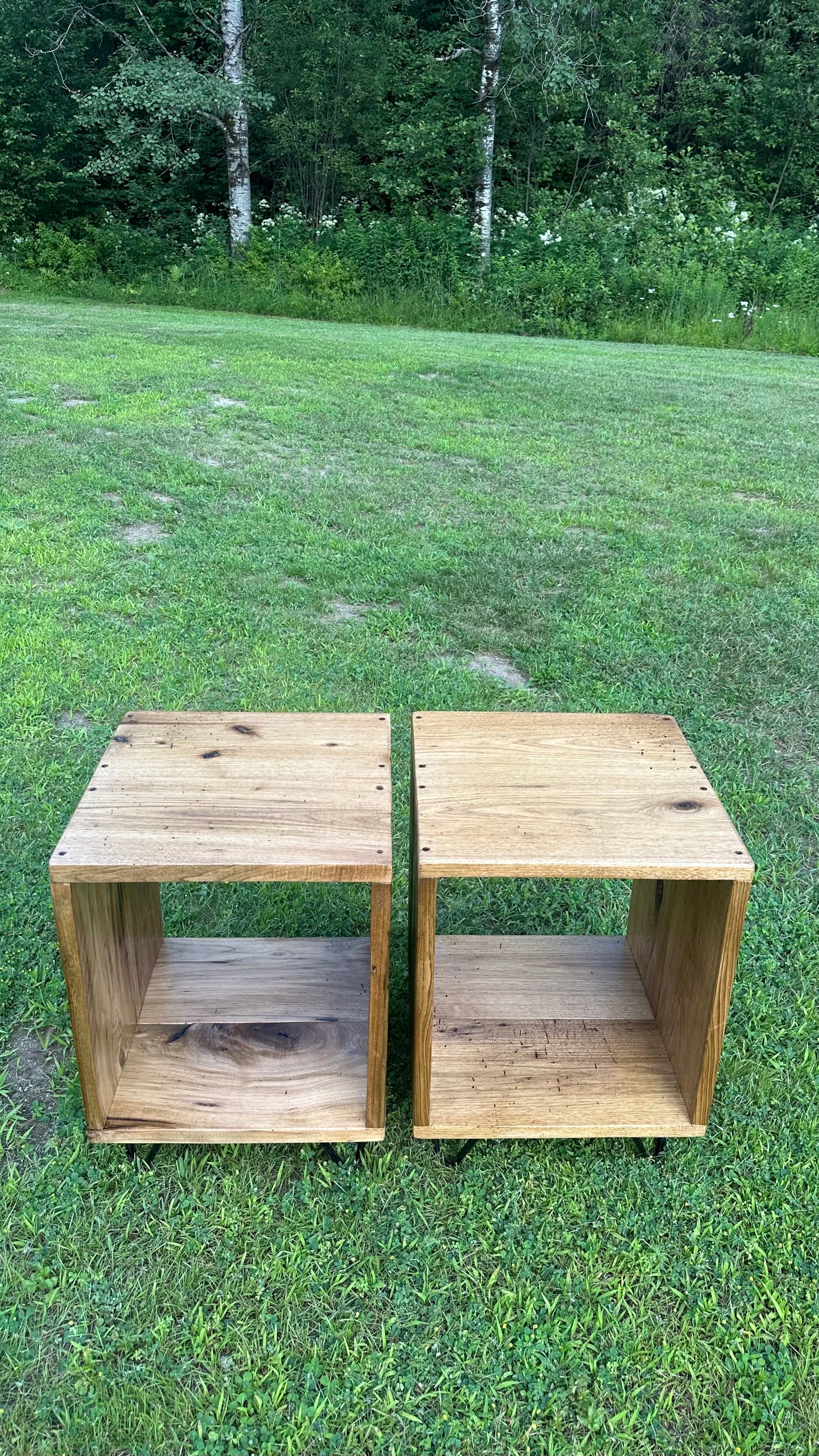 Rustic Wood Side Tables / Vinyl Storage Cubes