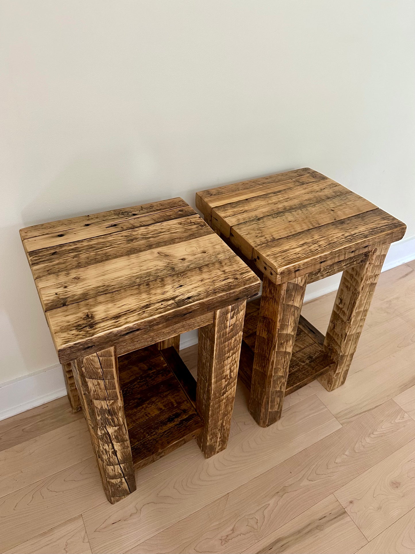 2 x Rustic Reclaimed Wood Side Tables / Night Stands