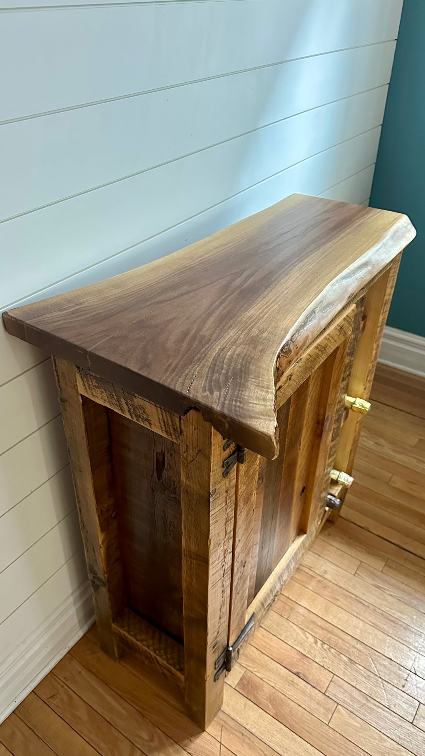 32” L Compact Rustic Wood Bar / Kitchen Cabinet