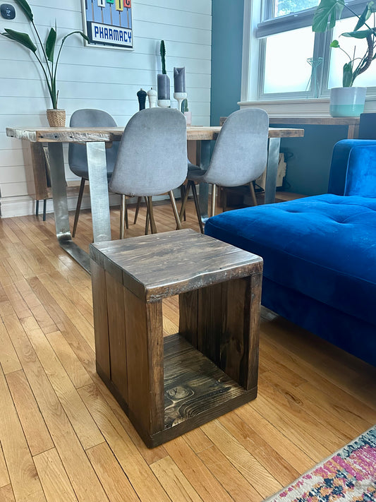 2 x Rustic Pine Wood Side Tables / Vinyl Cubbies