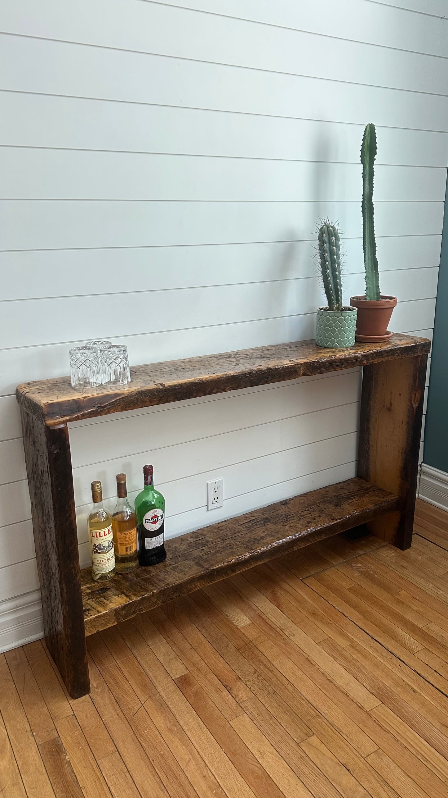 4 1/2’ L Rustic Reclaimed Wood Minimalist Console Table