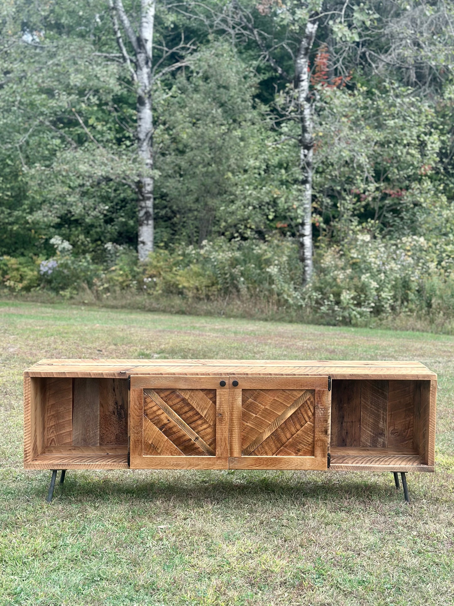 6’ L Rustic Reclaimed Wood MCM Inspired Media Cabinet