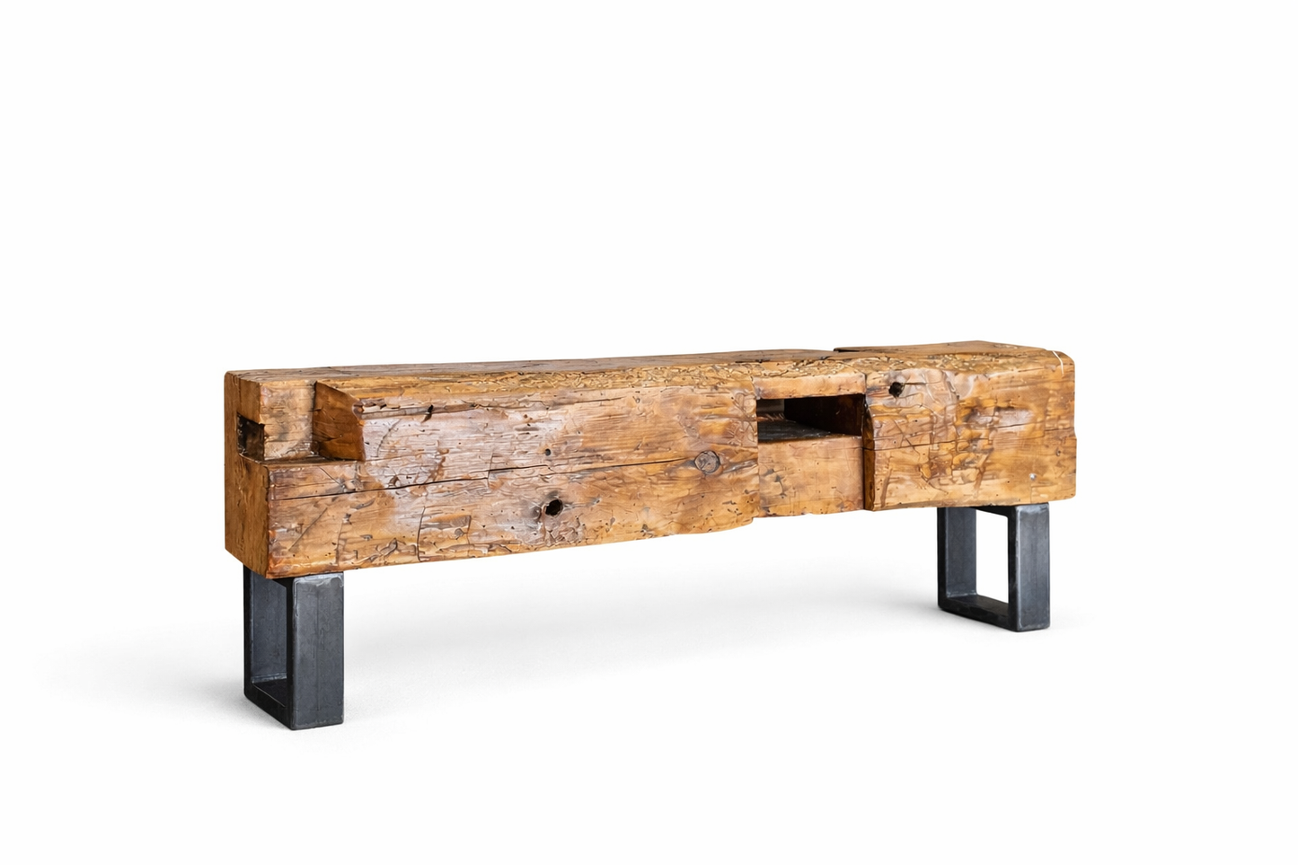 5' L Rustic Barn Wood Beam Bench - Steel Legs