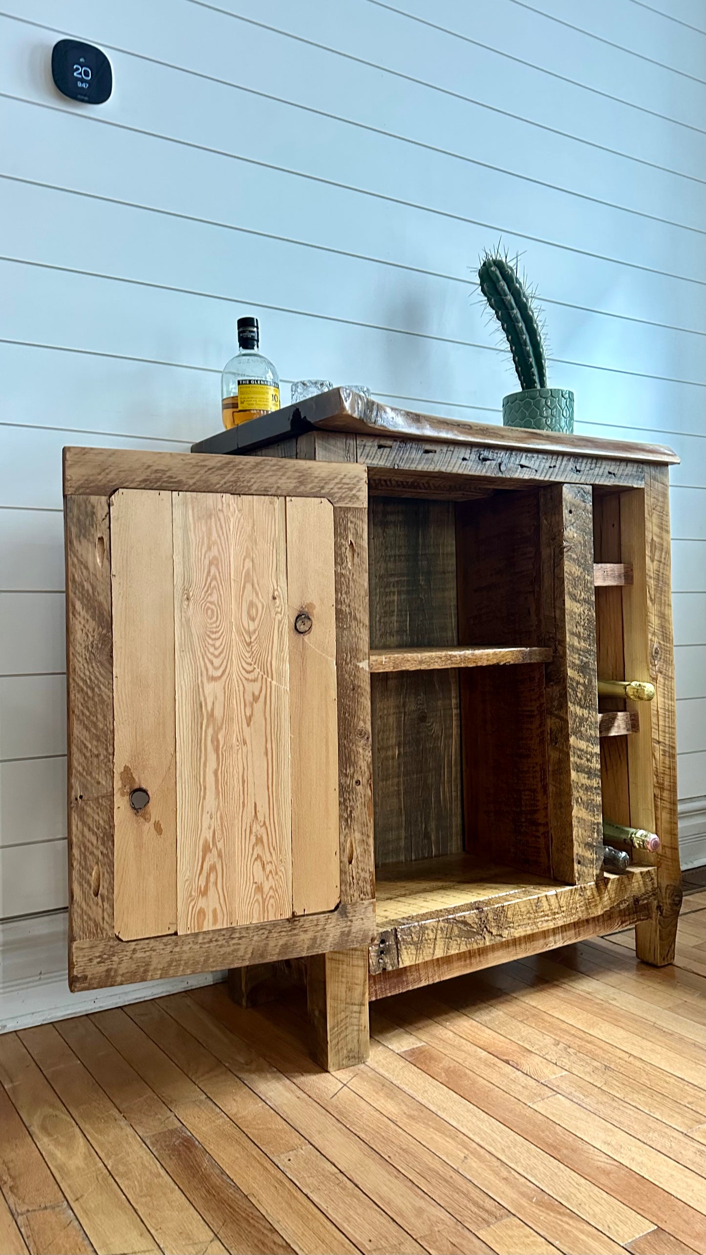 32” L Compact Rustic Wood Bar / Kitchen Cabinet