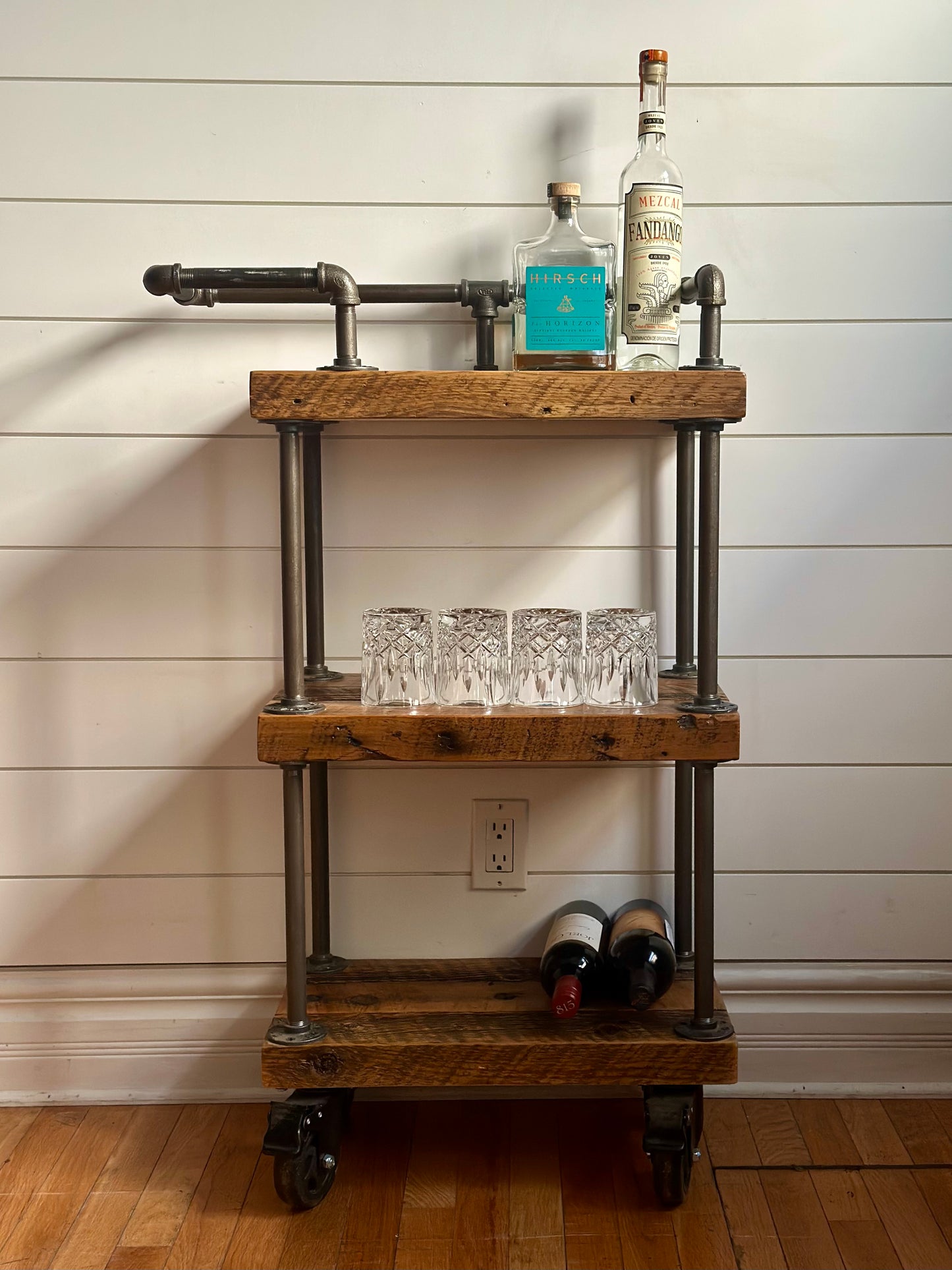 Rustic Reclaimed Wood + Iron Bar / Kitchen Cart