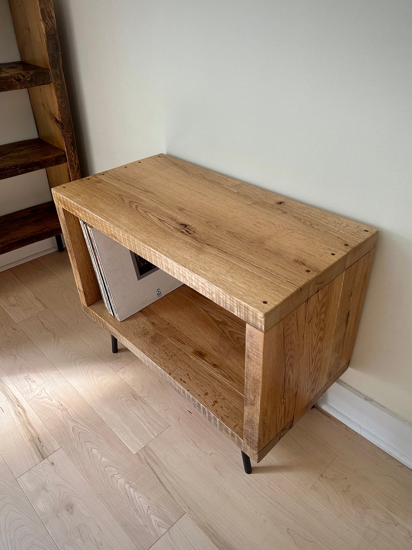 Rustic Reclaimed Oak Wood Side Table / Stand