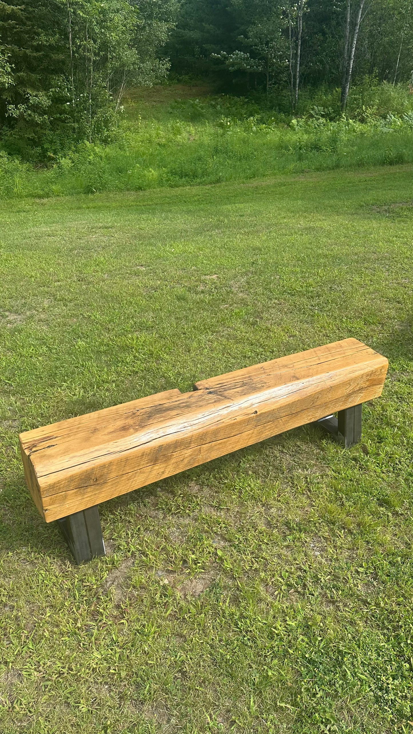 5' L Rustic Wood Beam + Steel Bench