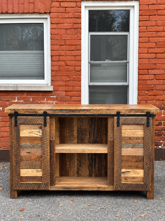 5' L Rustic Reclaimed Wood Barn Door Cabinet