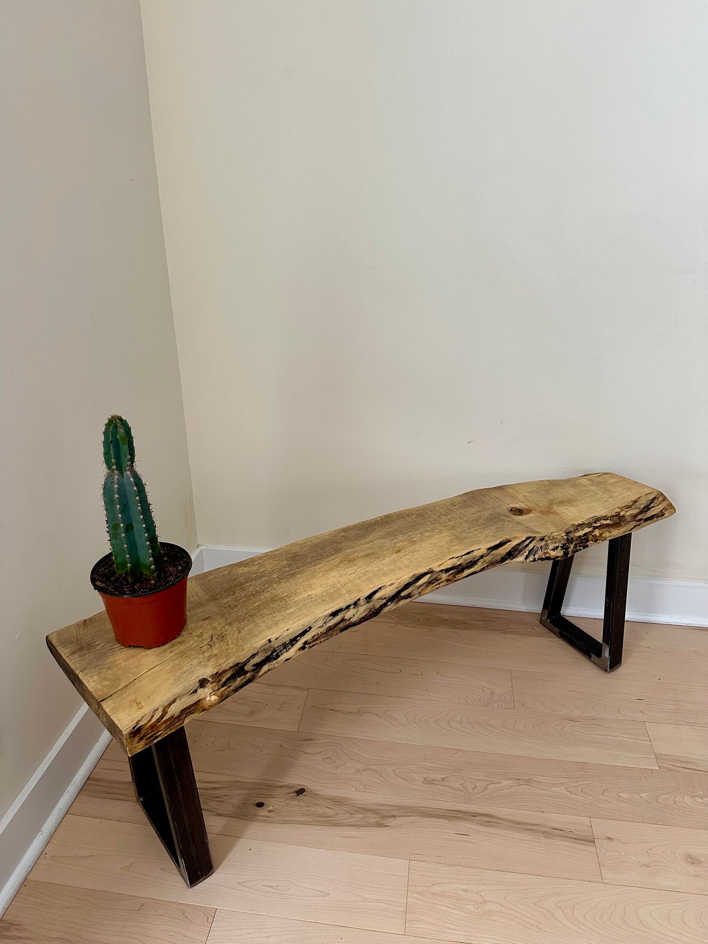 4' L Rustic Live Edge Wood + Steel Bench