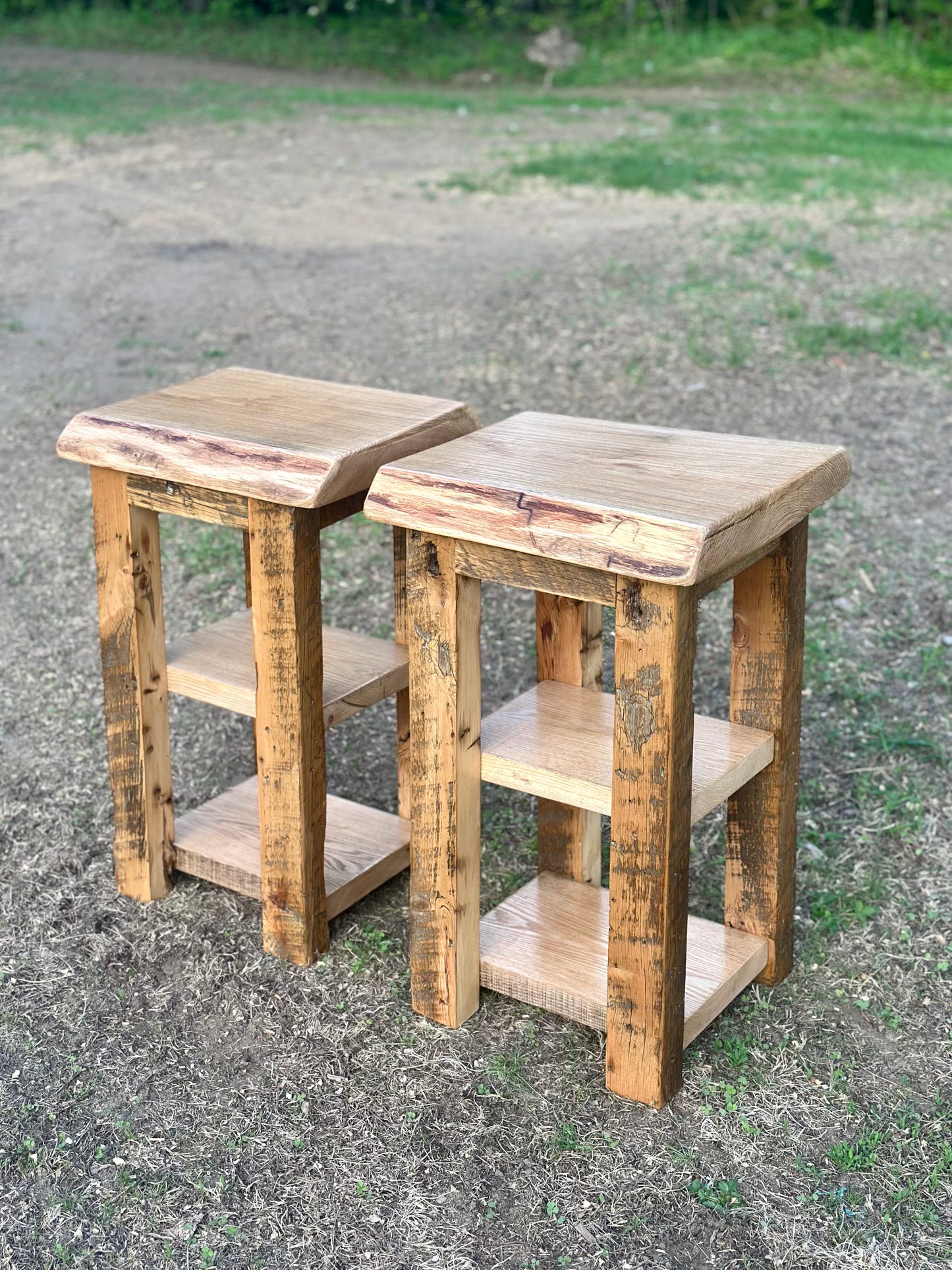 Set of 2 Rustic Wood Tables / Night Stands