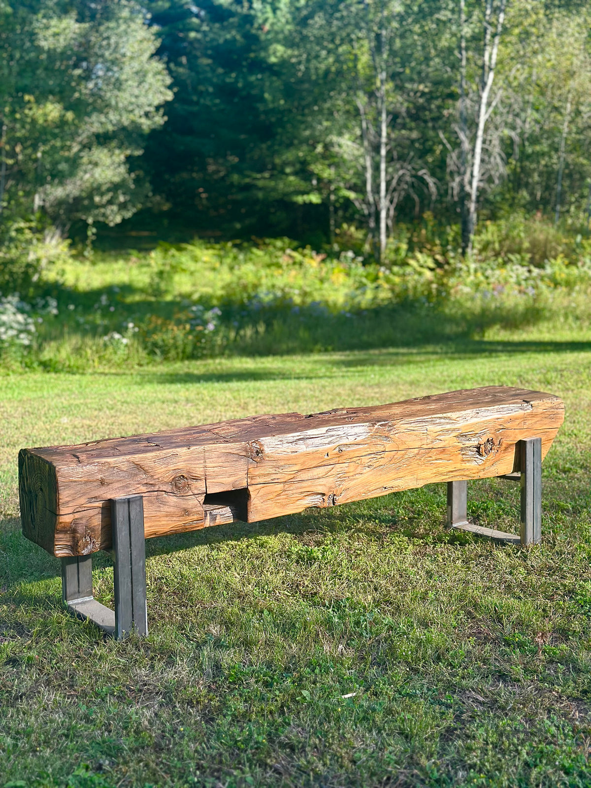 5' L Rustic Reclaimed Barn Wood Beam Bench