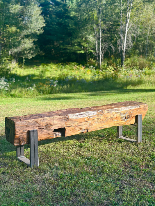 5' L Rustic Reclaimed Barn Wood Beam Bench