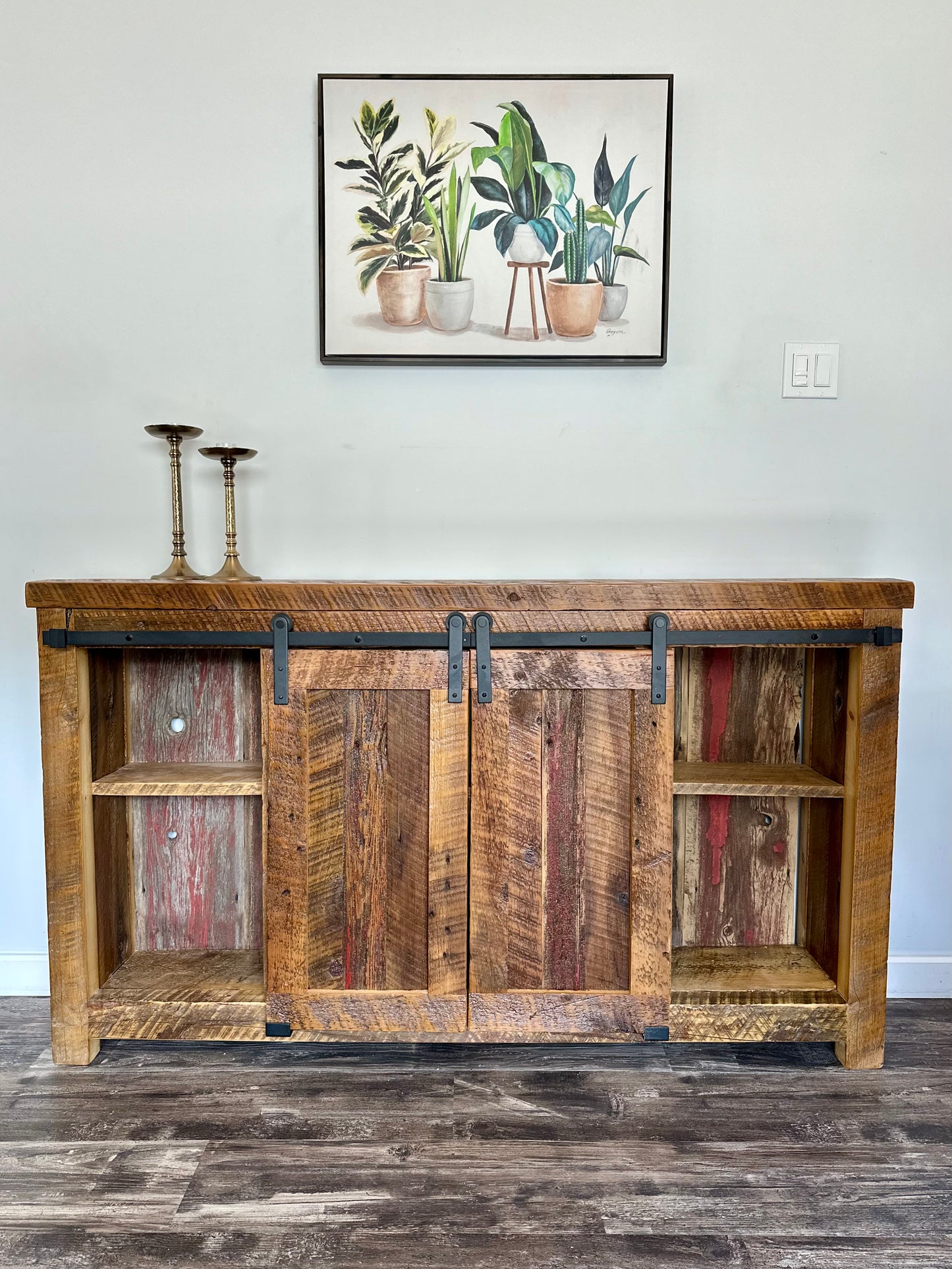 5’ L Rustic Wood Barn Door Cabinet