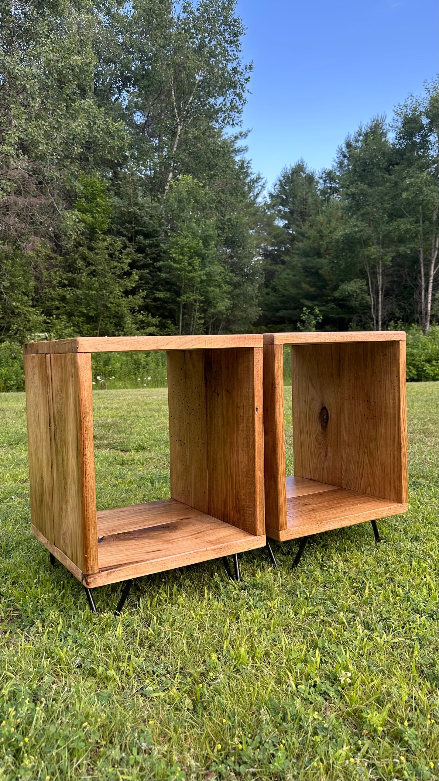 Rustic Wood Side Tables / Vinyl Storage Cubes