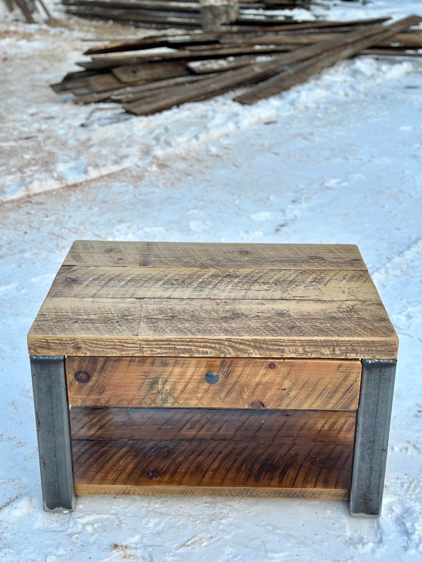 Rustic Reclaimed Wood & Steel Coffee Table