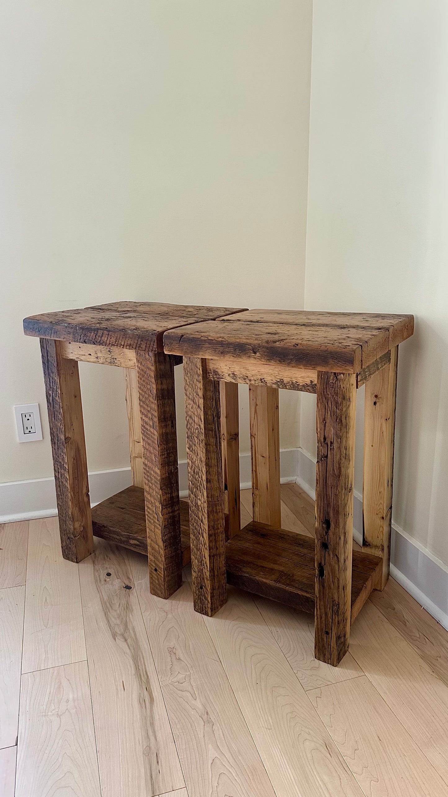 Set of 2 Rustic Wood Side Tables / Night Stands