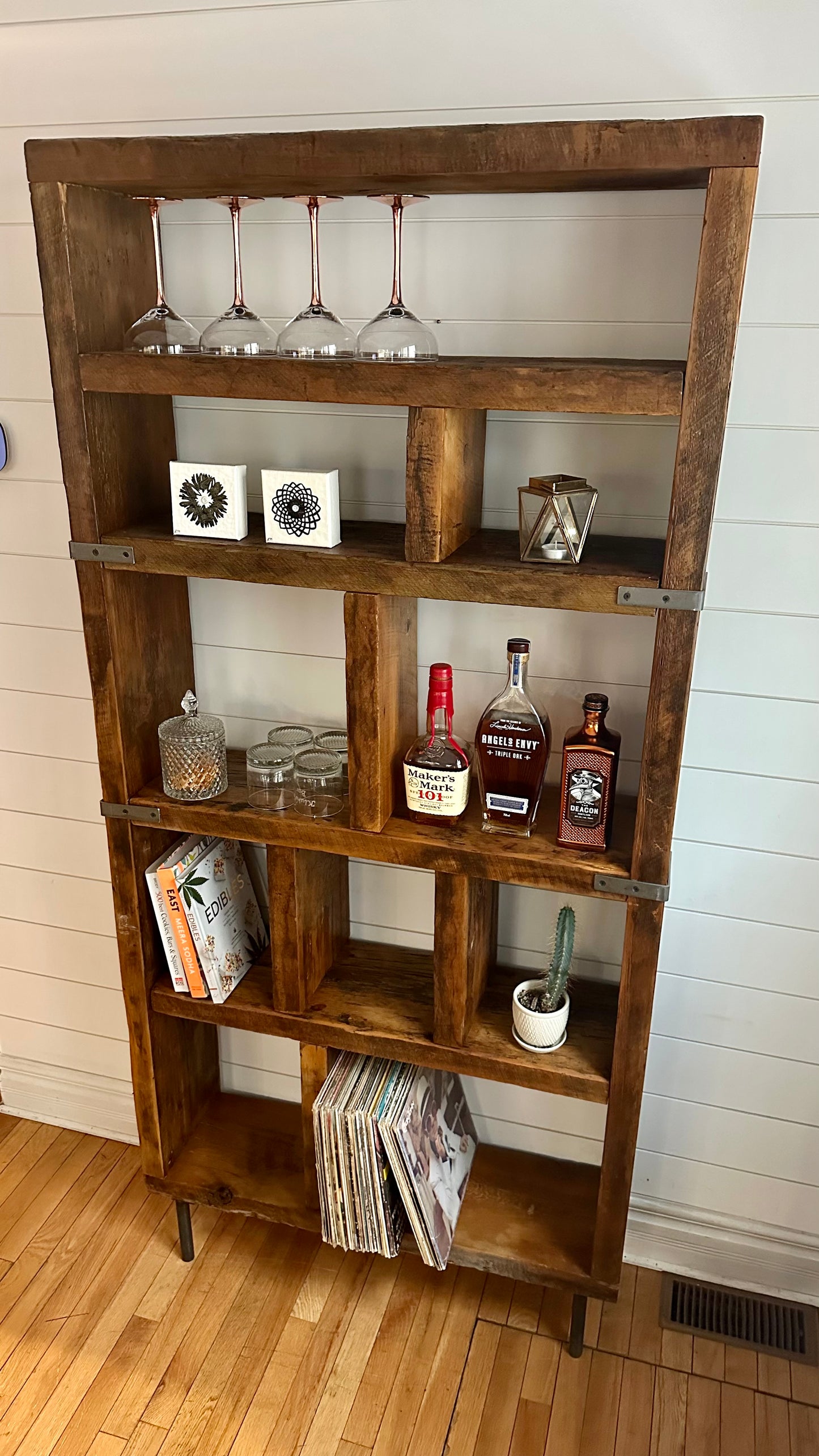 6.5' H Rustic Reclaimed Wood Bookcase - Steel Legs