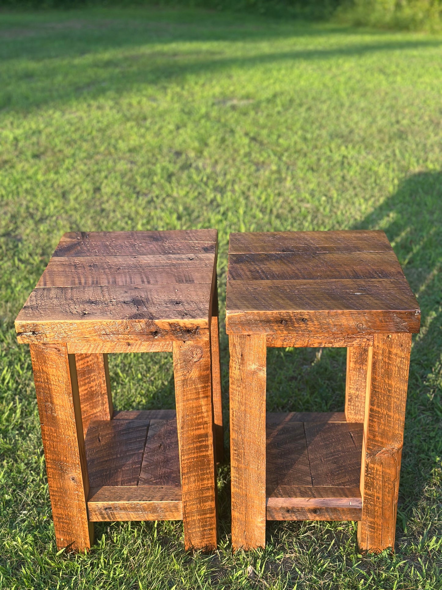 Set of 2 x Rustic Wood Side Tables Night Stands
