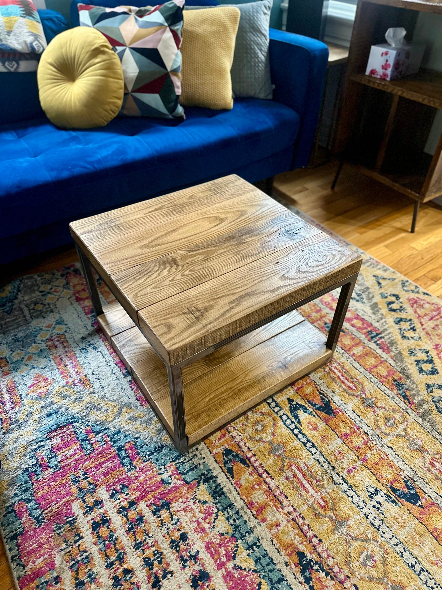 2 x 2’ Rustic Oak + Steel Coffee Table