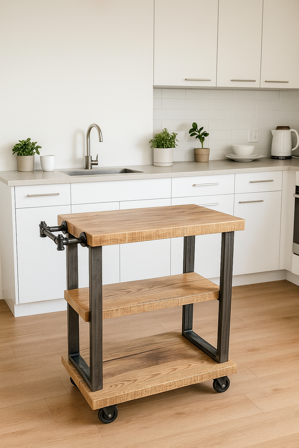 2 1/2’ L Rustic Reclaimed Oak Wood Bar Cart / Kitchen Island