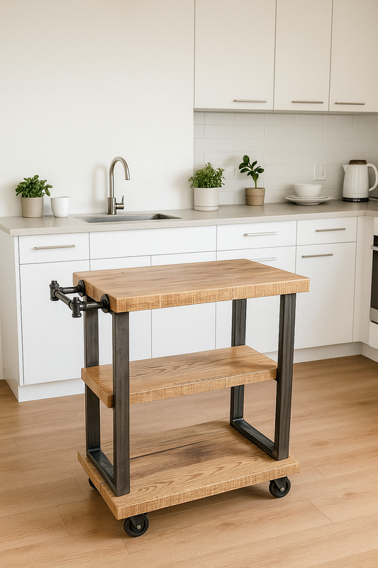 2 1/2’ L Rustic Reclaimed Oak Wood Bar Cart / Kitchen Island