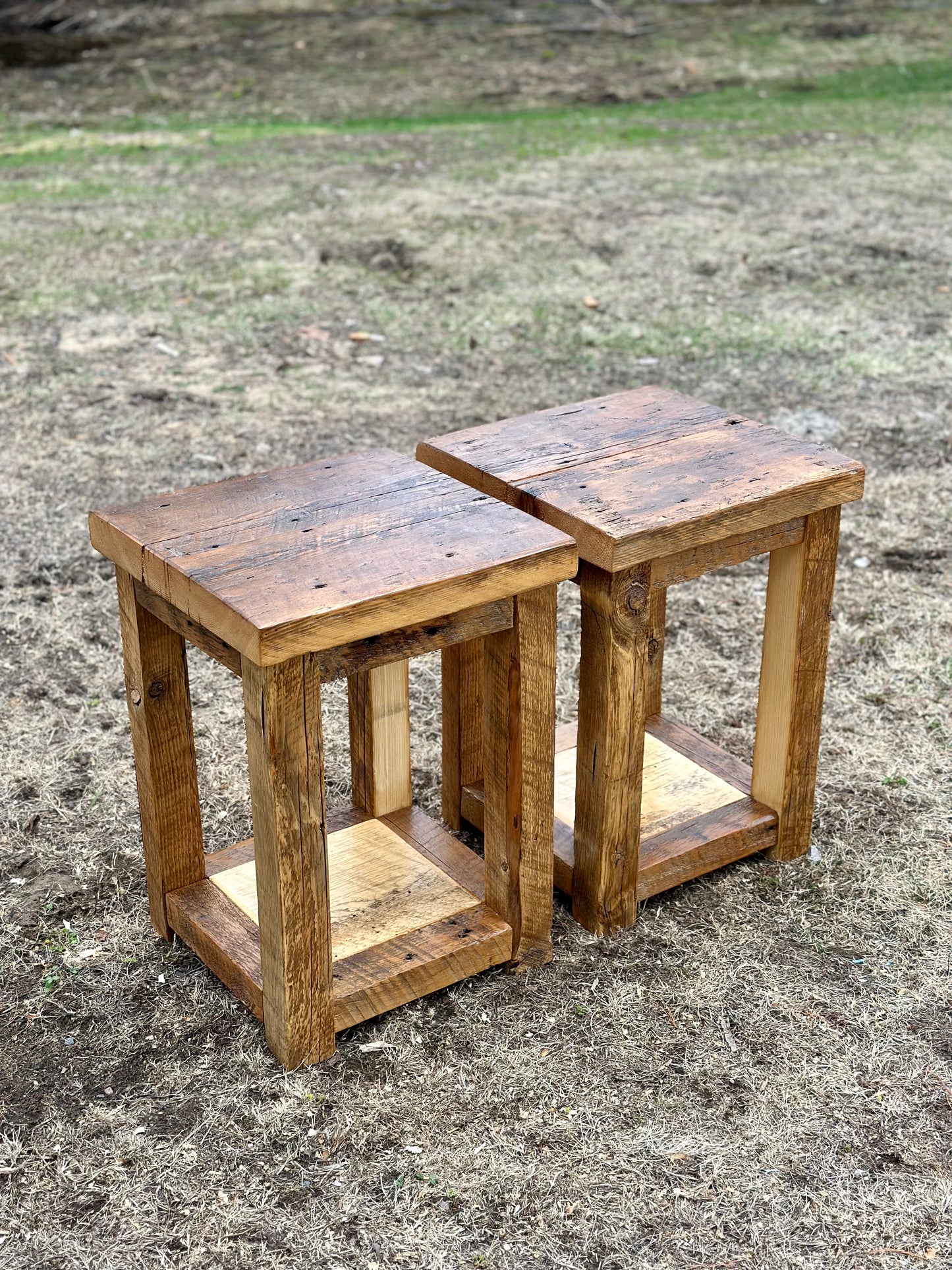 2 x Rustic Wood Side Tables / Night Stands