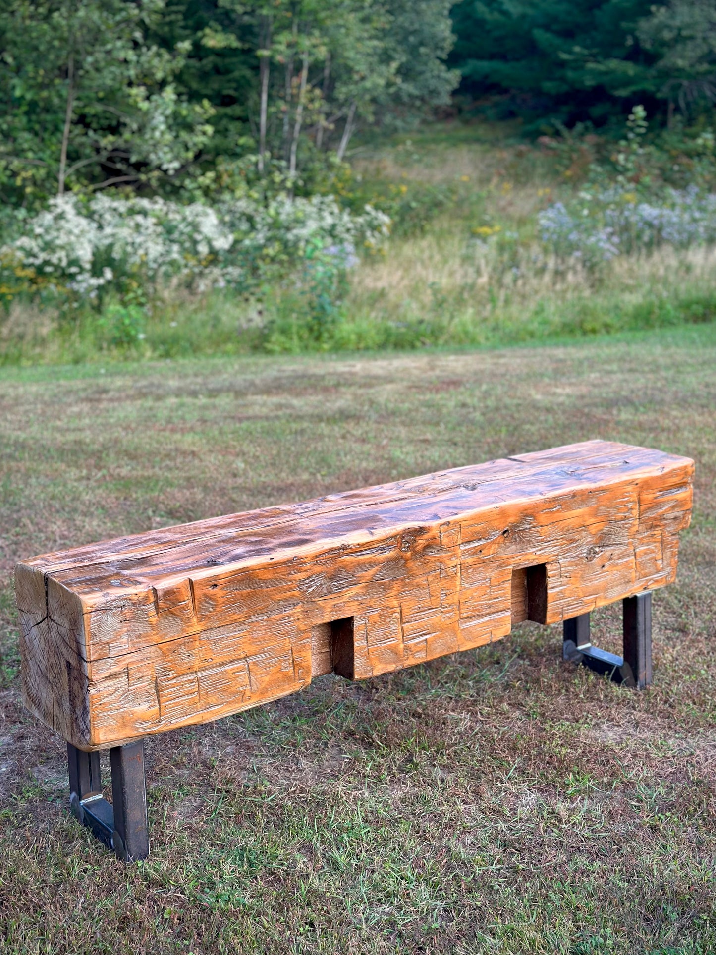 5 1/2’ Rustic Reclaimed Barn Wood Beam Bench