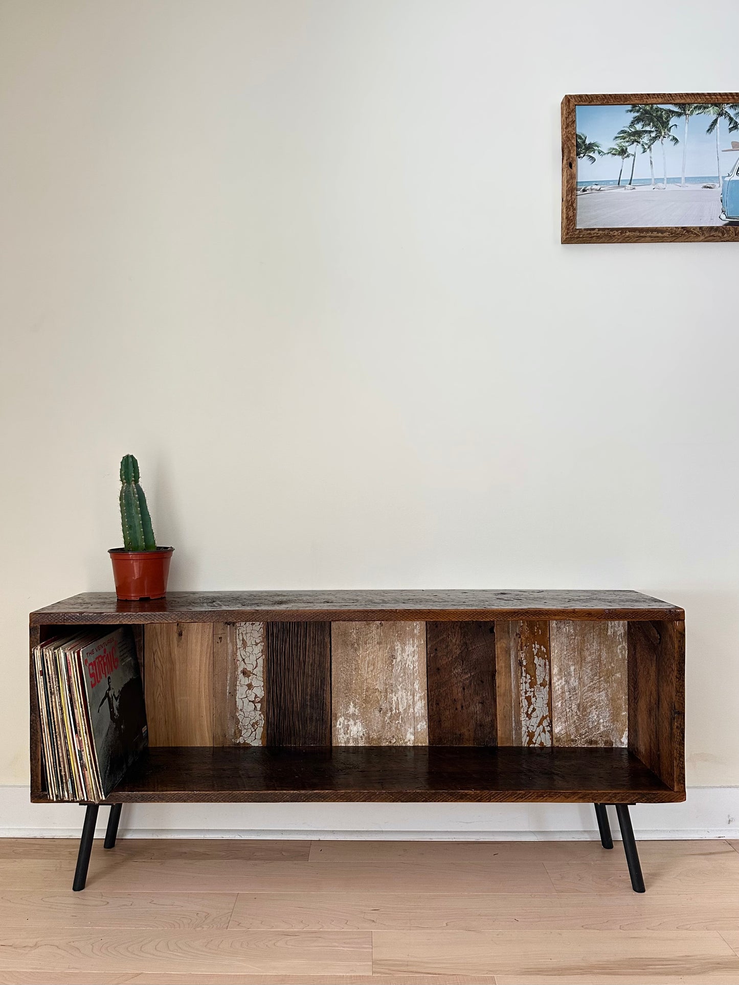 4 1/2’ L Rustic Wood Media Stand on Pin Legs