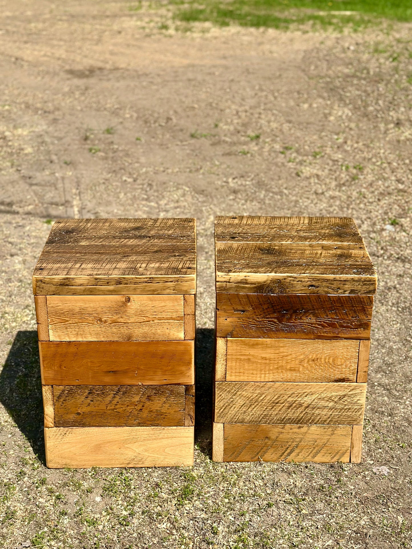 Set of 2 Rustic Mixed Reclaimed Wood Side Tables / Night Stands