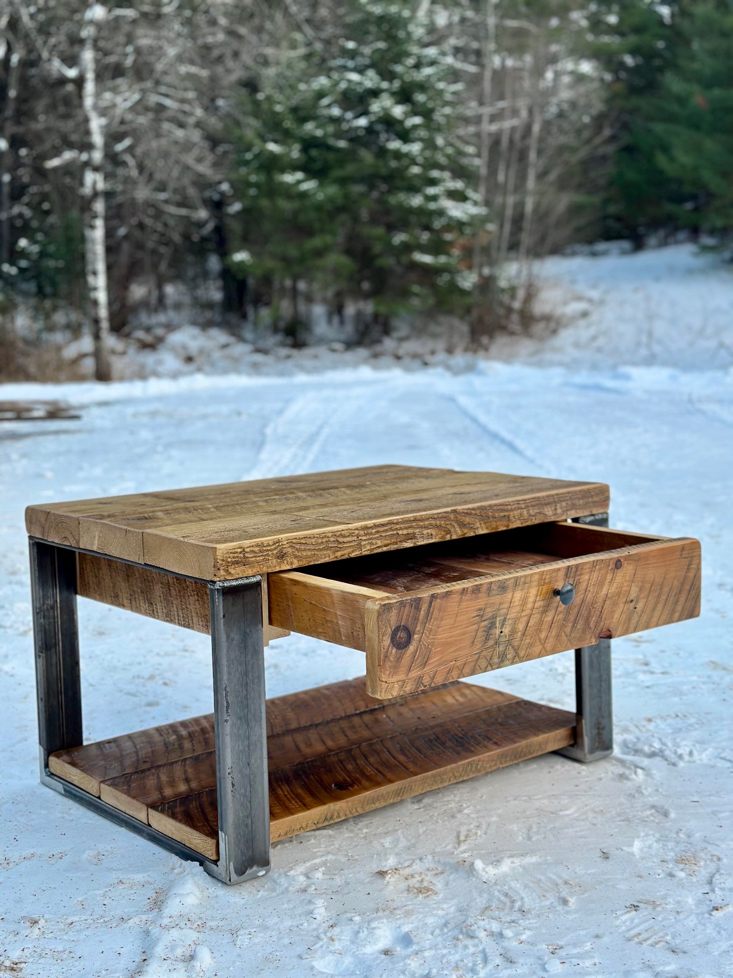 Rustic Reclaimed Wood & Steel Coffee Table