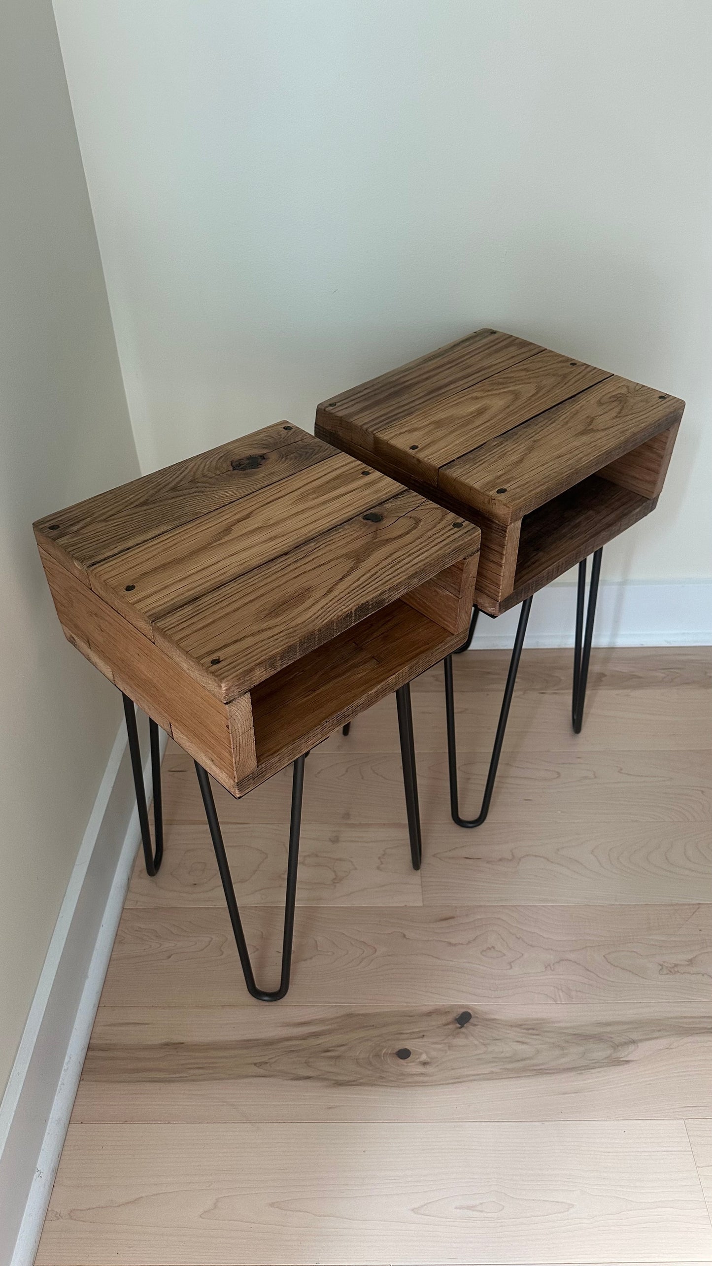 2 x Rustic Oak Wood Night Stands / Side Tables