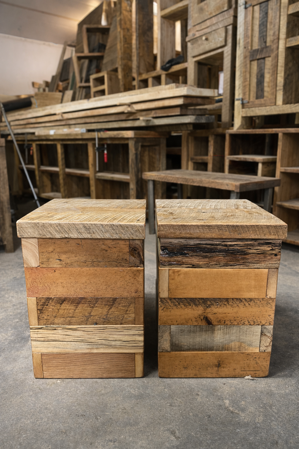 2 x Rustic Mixed Wood Side Tables
