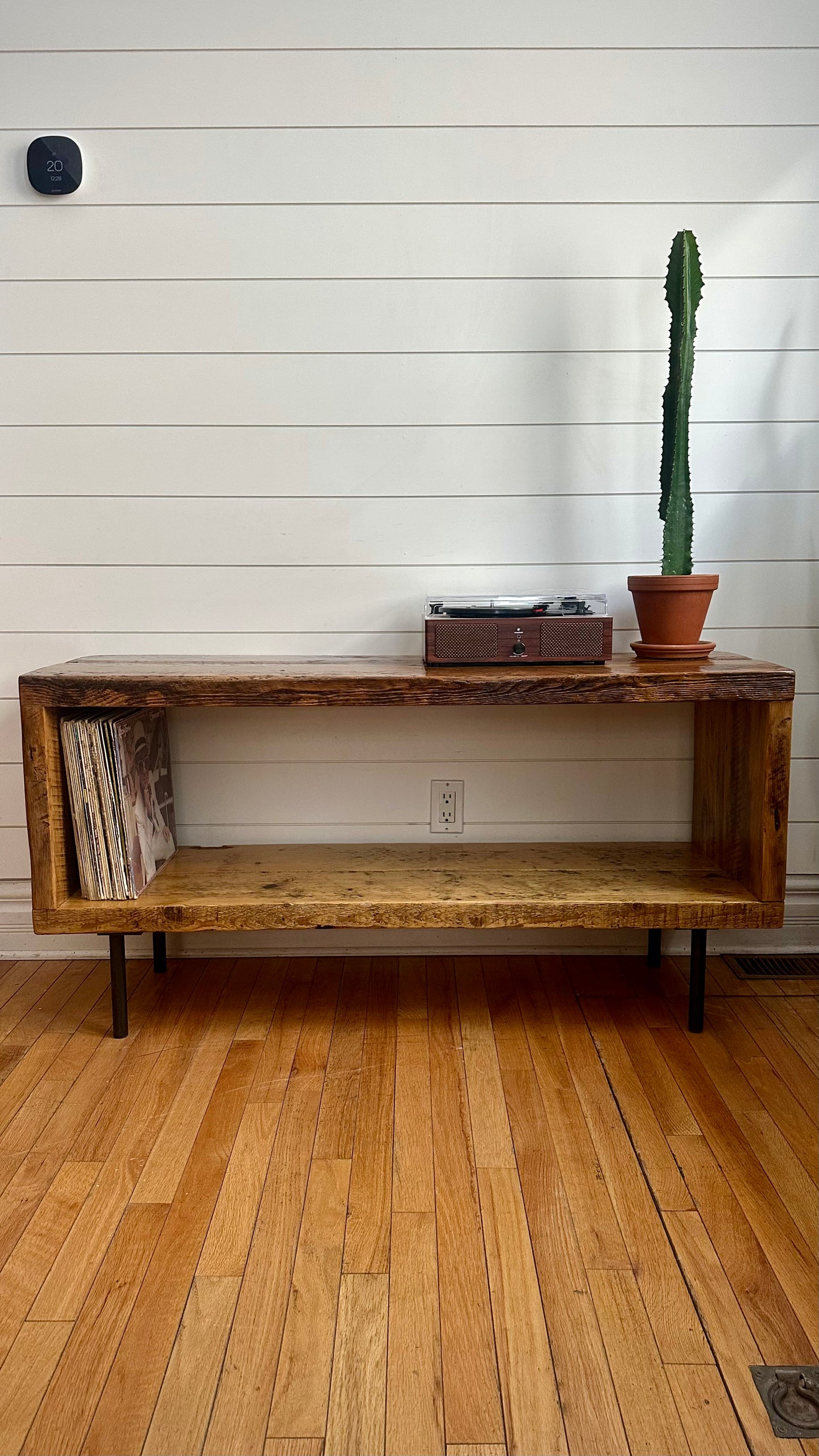 50” L Rustic Wood Minimalist Media / Vinyl Stand on Pin Legs