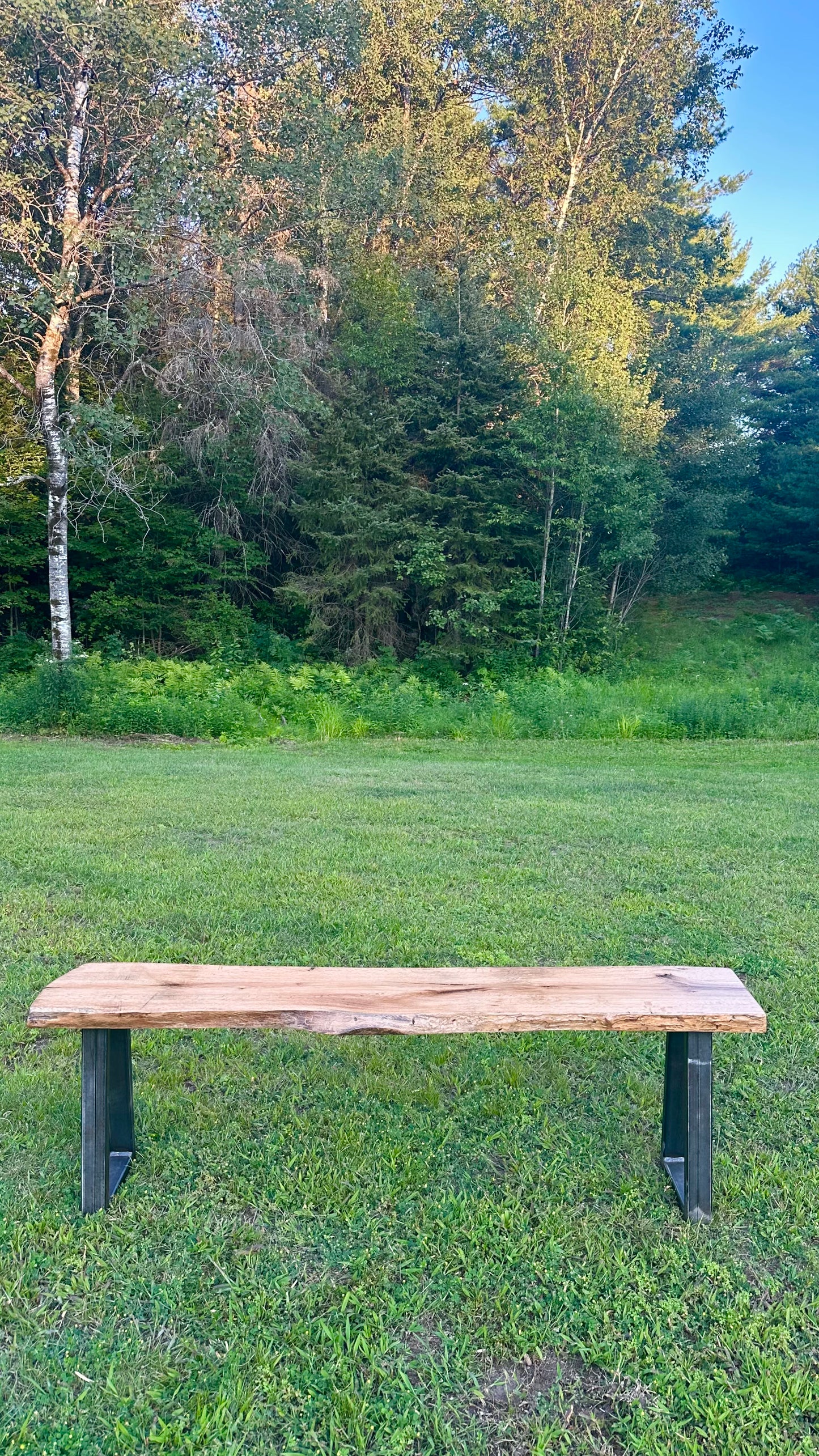4.5' L Rustic Live Edge Maple Bench on Steel Legs
