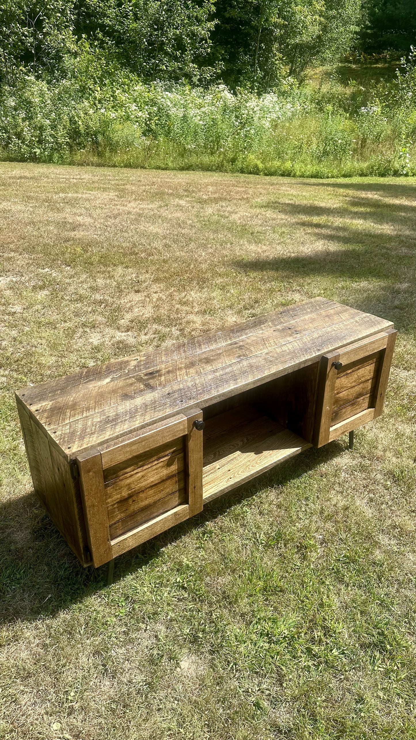 4’ Rustic Wood Media Stand on Pin Legs