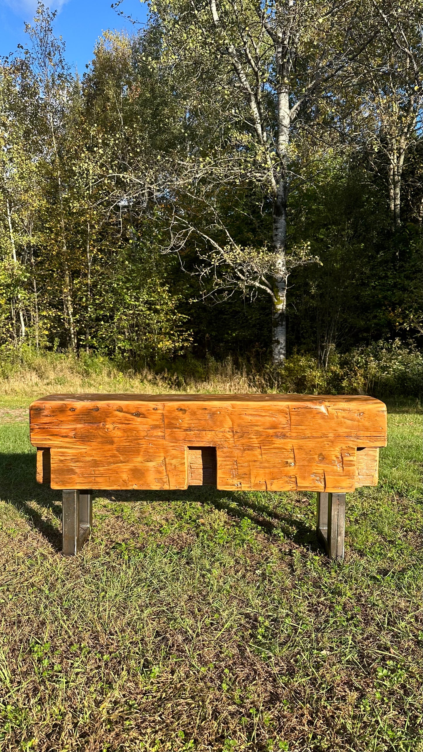 4’ L Rustic Reclaimed Barn Wood Beam Bench / Table