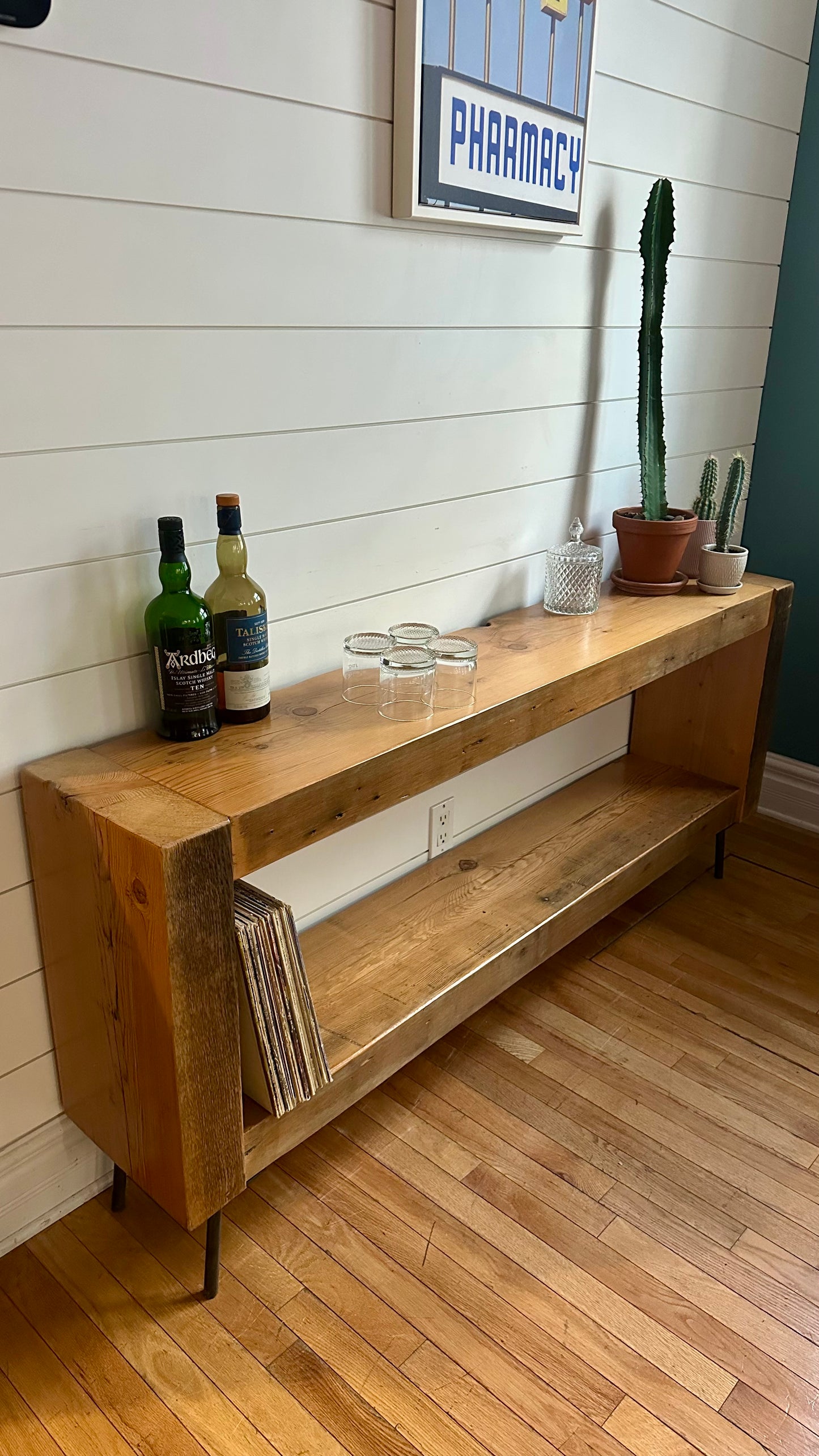 Rustic Reclaimed Wood Minimalist Media Stand