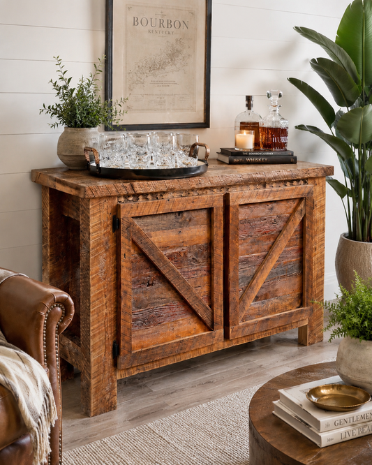 4 1/2' L Rustic Wood Bar Cabinet / Side Board