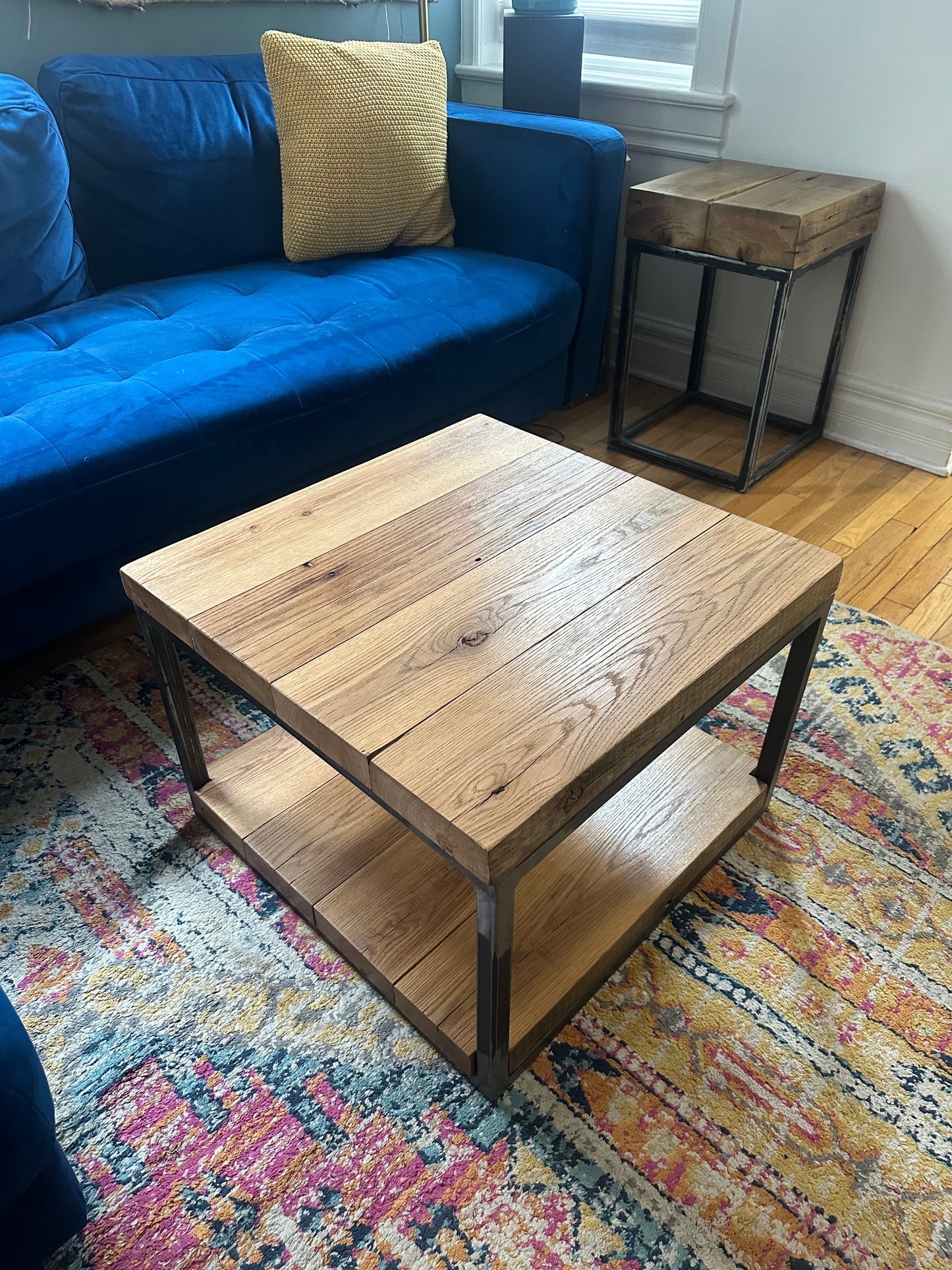 Compact Rustic Oak + Steel Coffee Table
