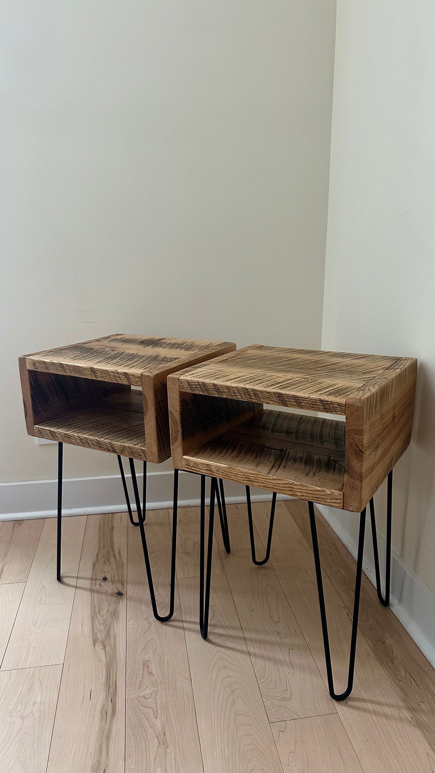 2 x Rustic Wood Side Tables / Night Stands