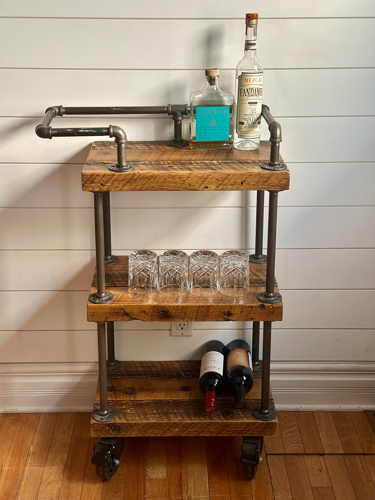 Rustic Reclaimed Wood + Iron Bar / Kitchen Cart