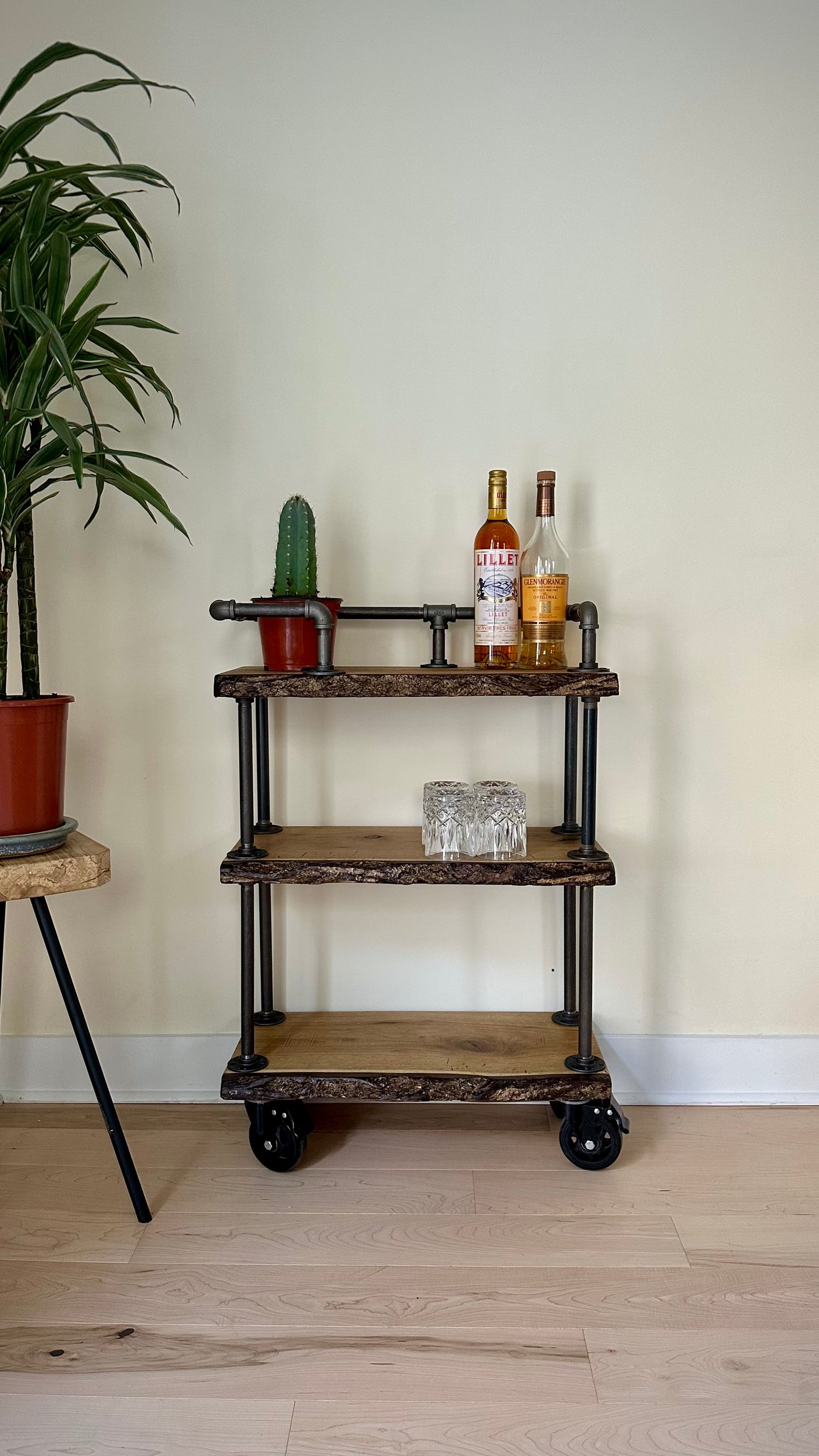 2’ L Rustic Live Edge Bar Cart