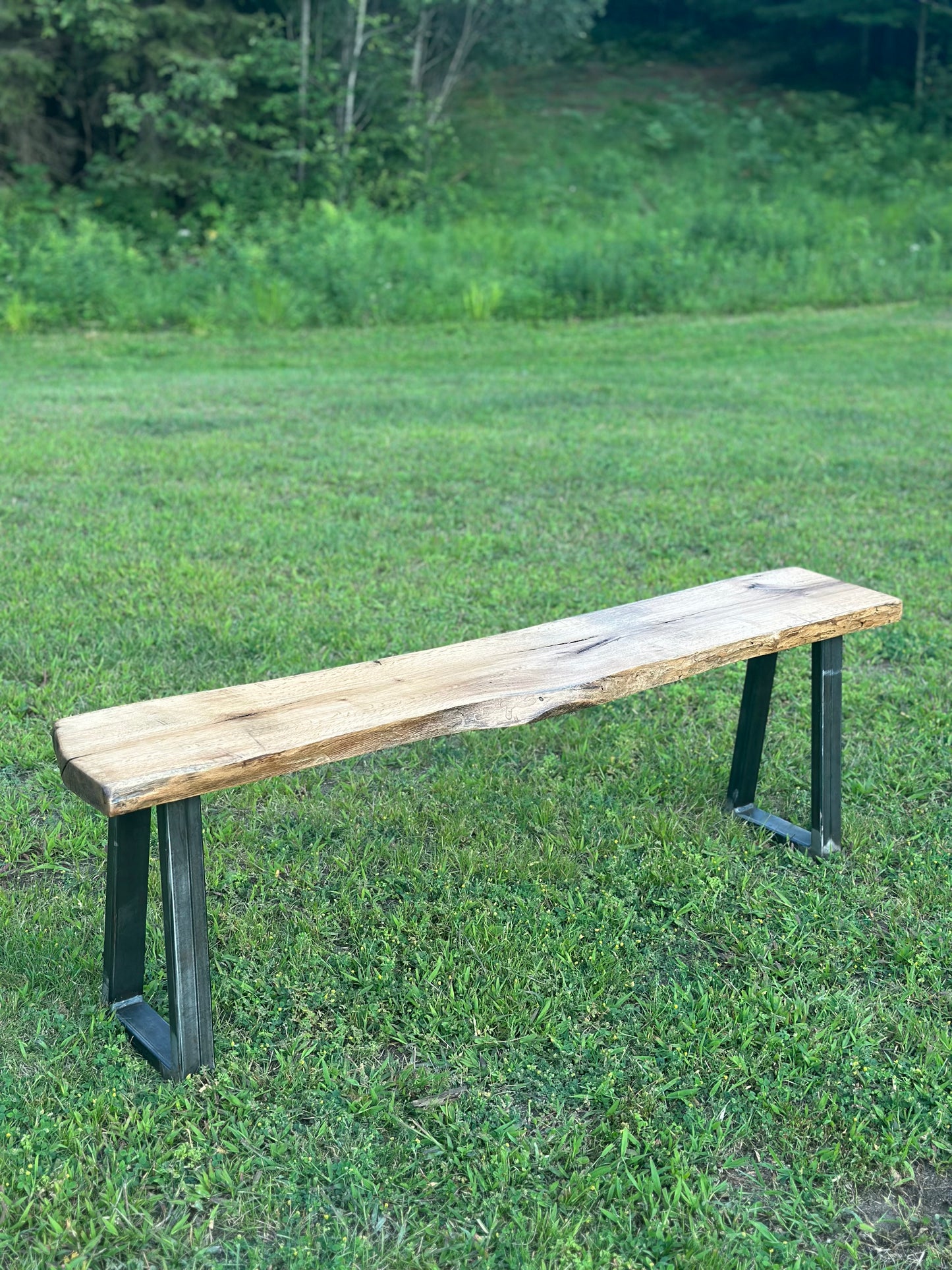4.5' L Rustic Live Edge Maple Bench on Steel Legs