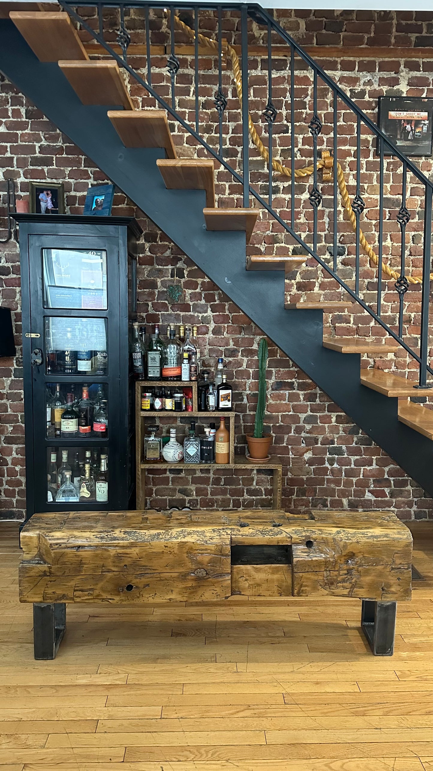 5' L Rustic Barn Wood Beam Bench - Steel Legs