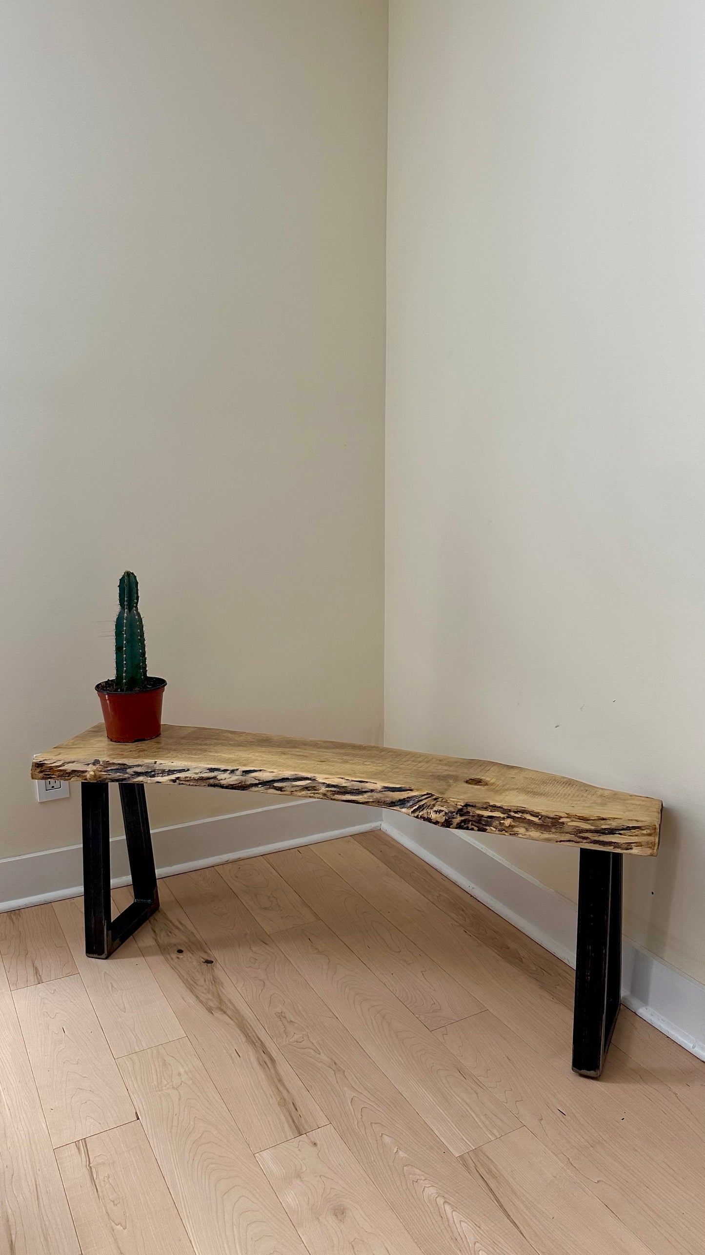 4' L Rustic Live Edge Wood + Steel Bench