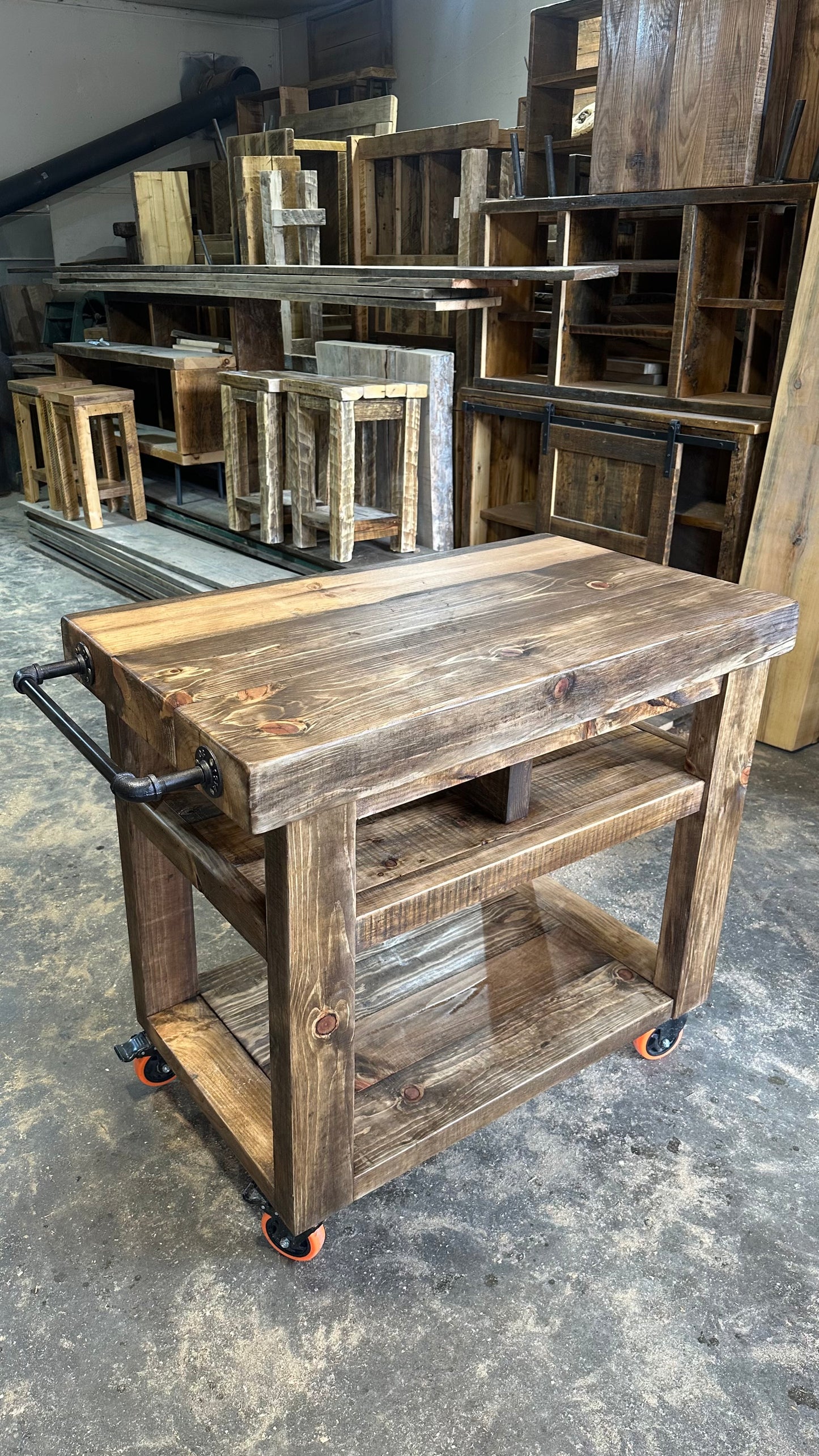 40” L Rustic Wood Kitchen Island on Wheels