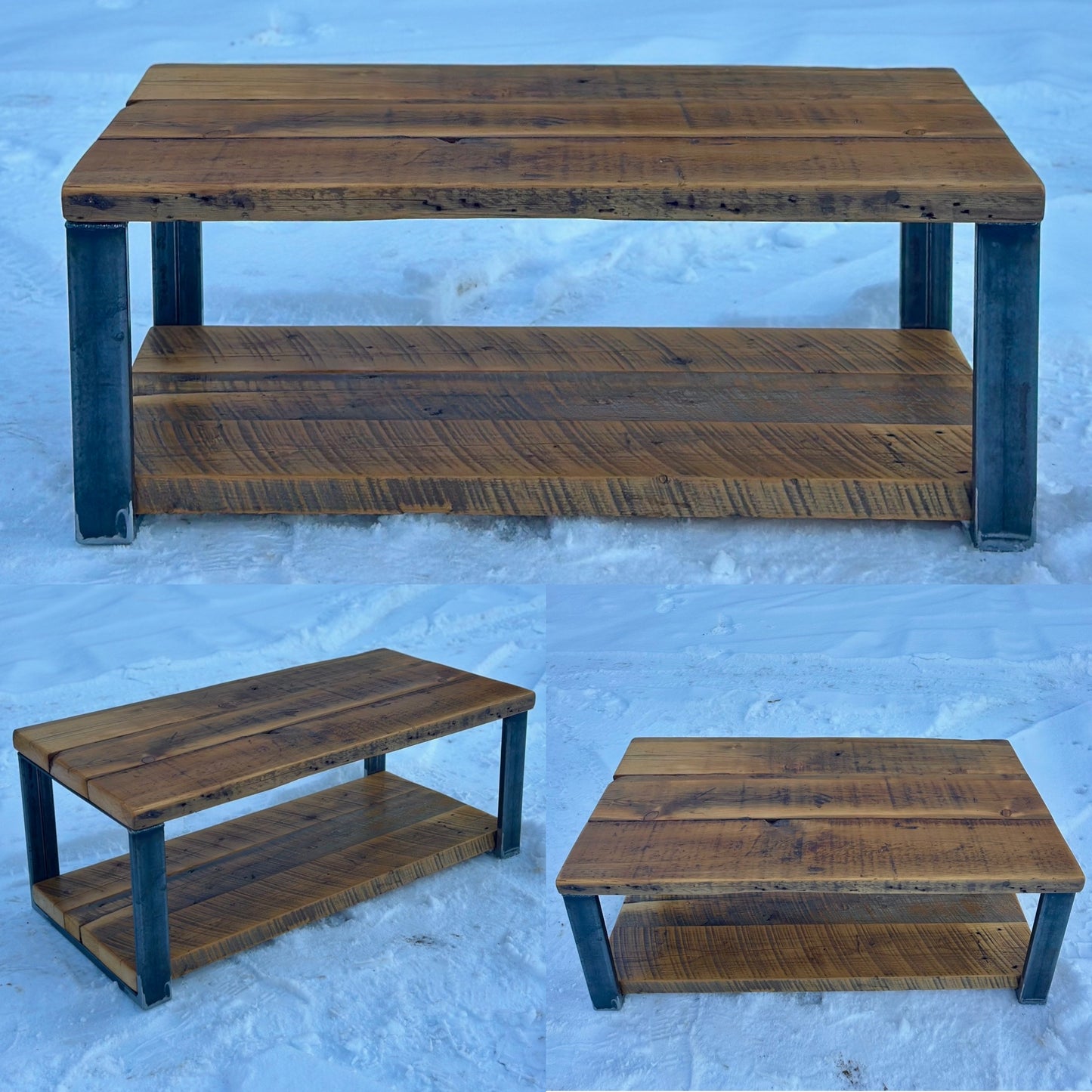 2 x 4’ Rustic Wood and Steel Coffee Table